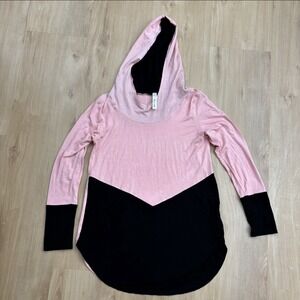 Rachel Kate Women's Long Sleeve Hooded‎ Tshirt Small Pink And Black Colorblock